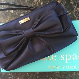 KSNY Kate Spade Navy Bow Satin Clutch Purse